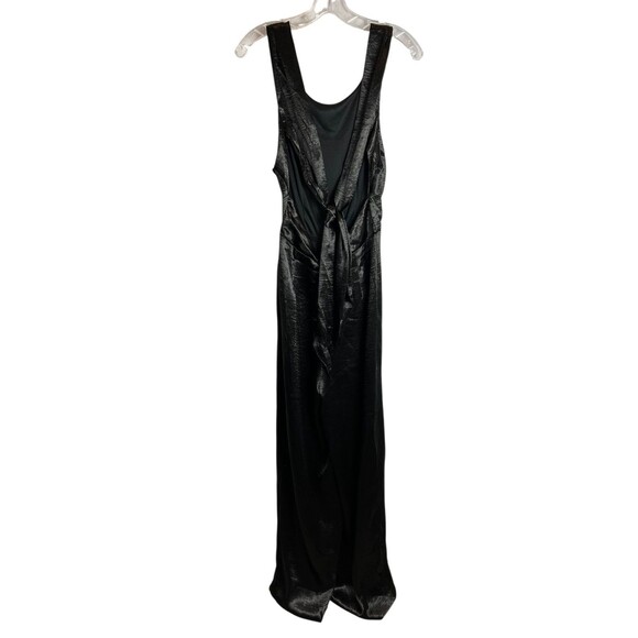 Lulus Joyful Blk Rippled Satin Tie-Back Jumpsuit  Size S  Going Out  Date Night - Picture 4 of 12